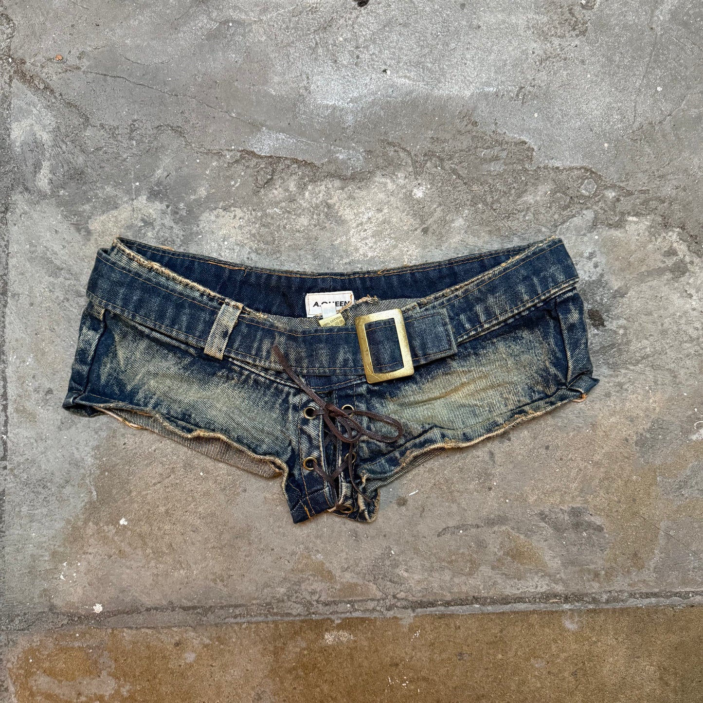 Belted Lace-Up Denim Micro Shorts