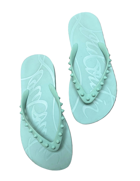 Louboutin Teal Studded Flip Flops